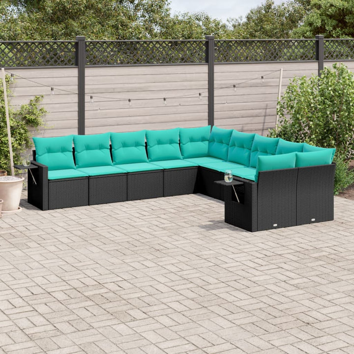 havesofasæt med 10 hynder sort polyrattan