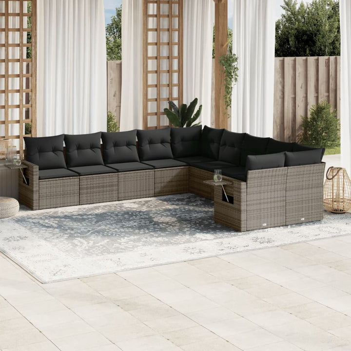 sofasæt til haven 10 dele med hynder polyrattan grå