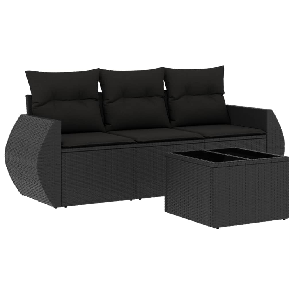 sofasæt til haven 4 dele med hynder polyrattan sort
