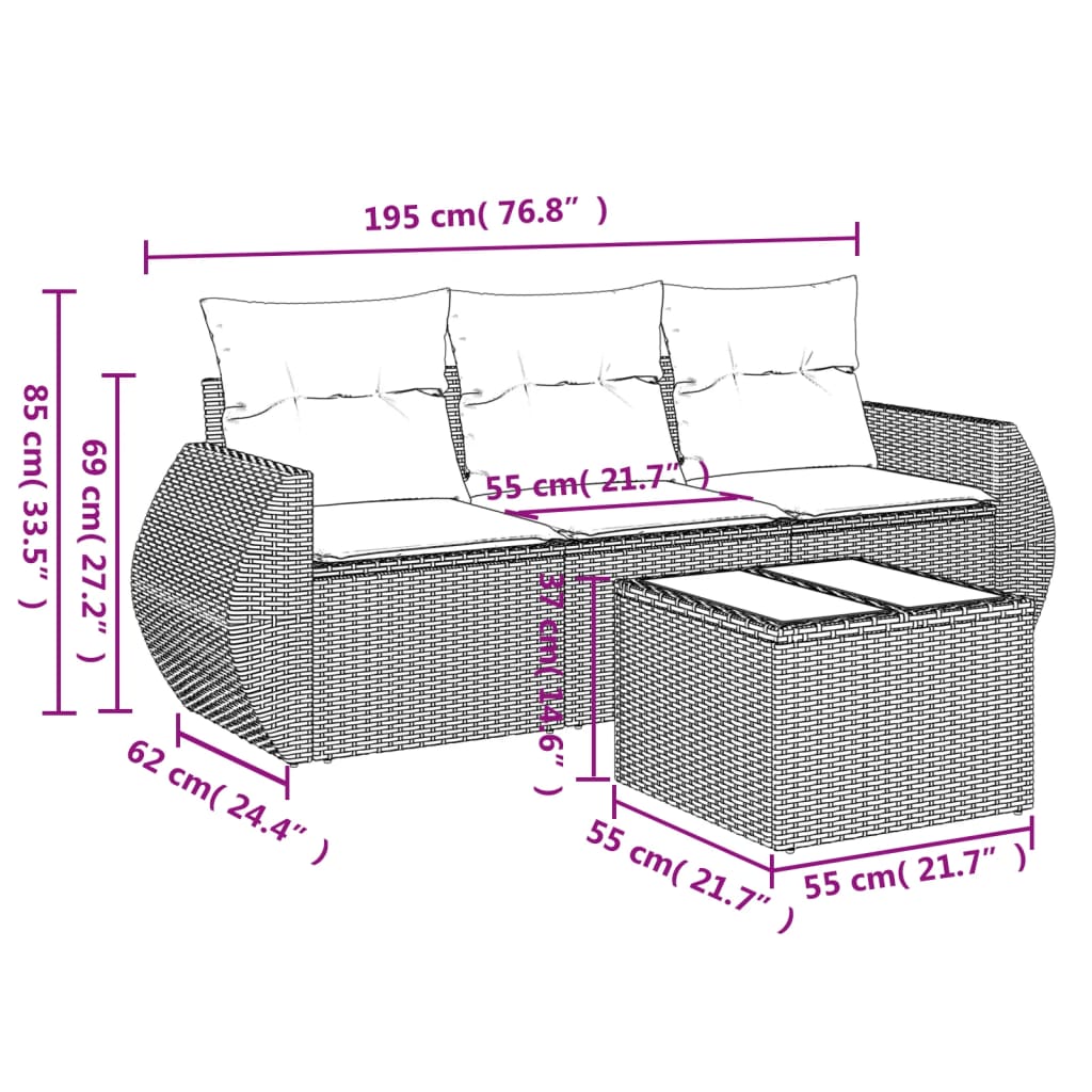 sofasæt til haven 4 dele med hynder polyrattan sort