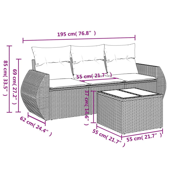 sofasæt til haven 4 dele med hynder polyrattan sort