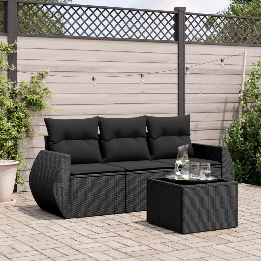 sofasæt til haven 4 dele med hynder polyrattan sort