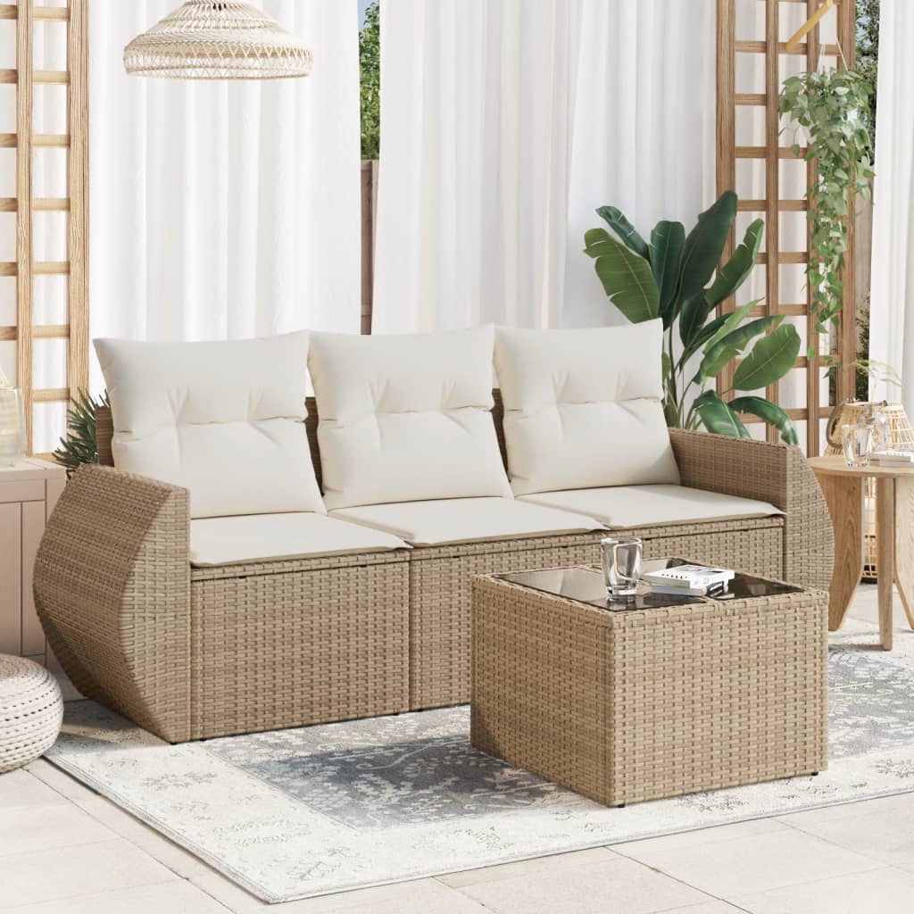sofasæt til haven 4 dele med hynder polyrattan beige