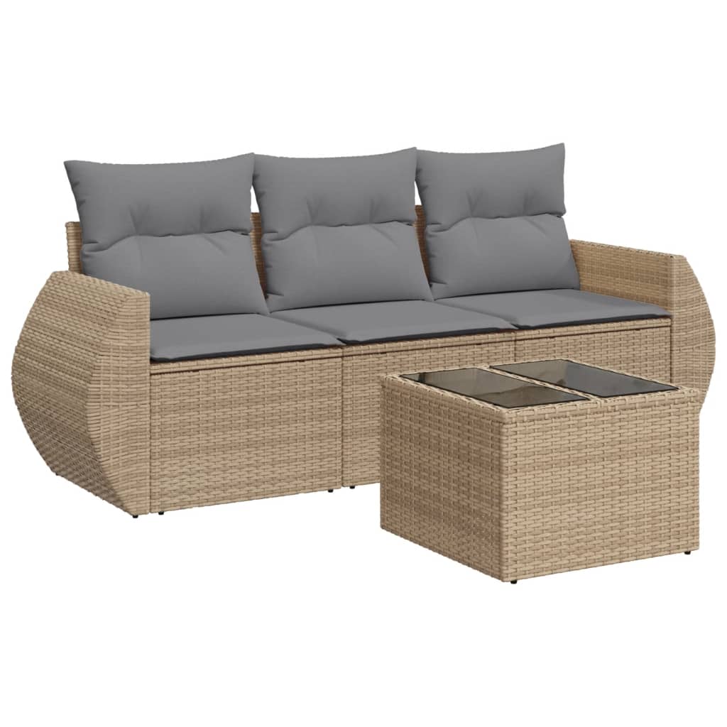 sofasæt til haven 4 dele med hynder polyrattan beige