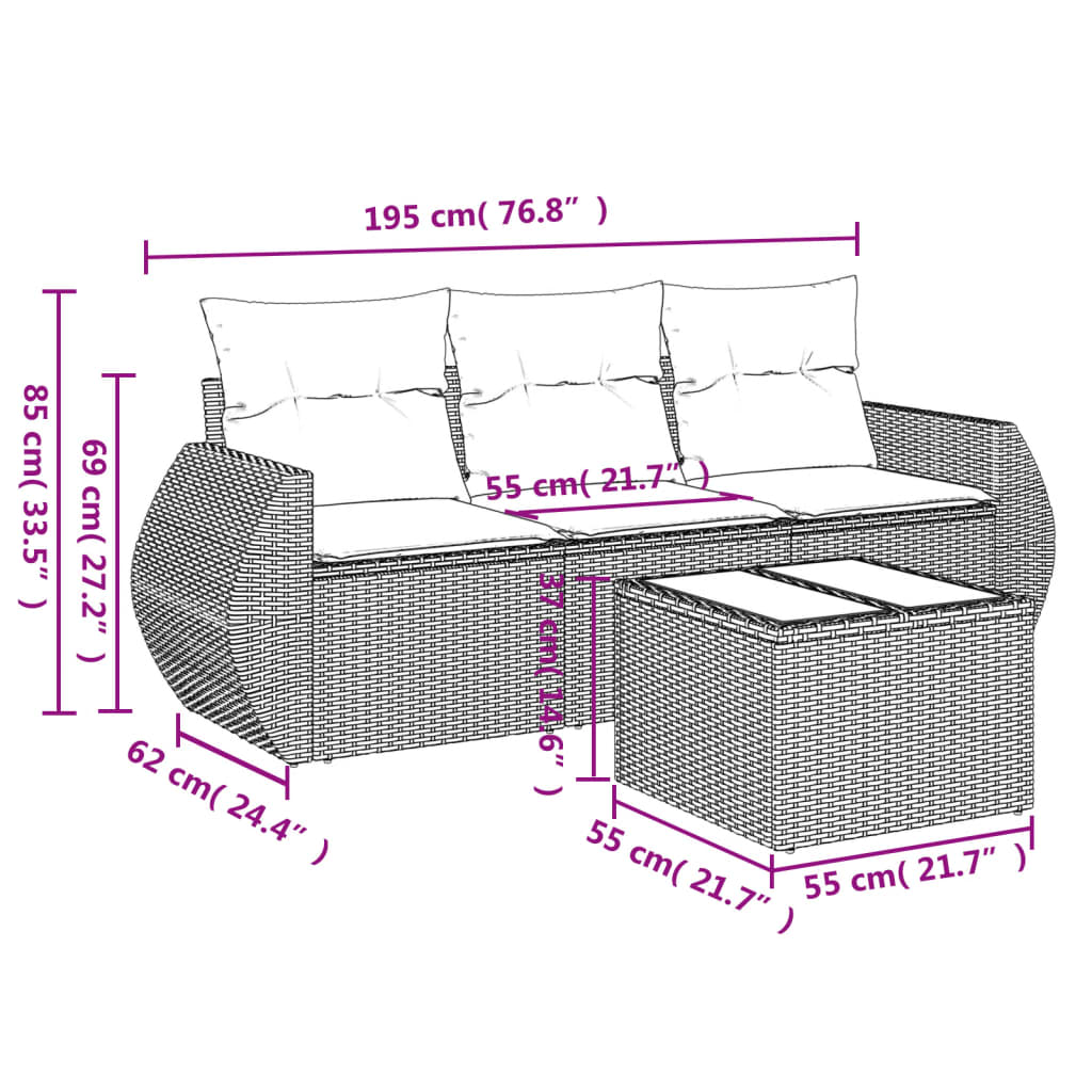 sofasæt til haven 4 dele med hynder polyrattan grå