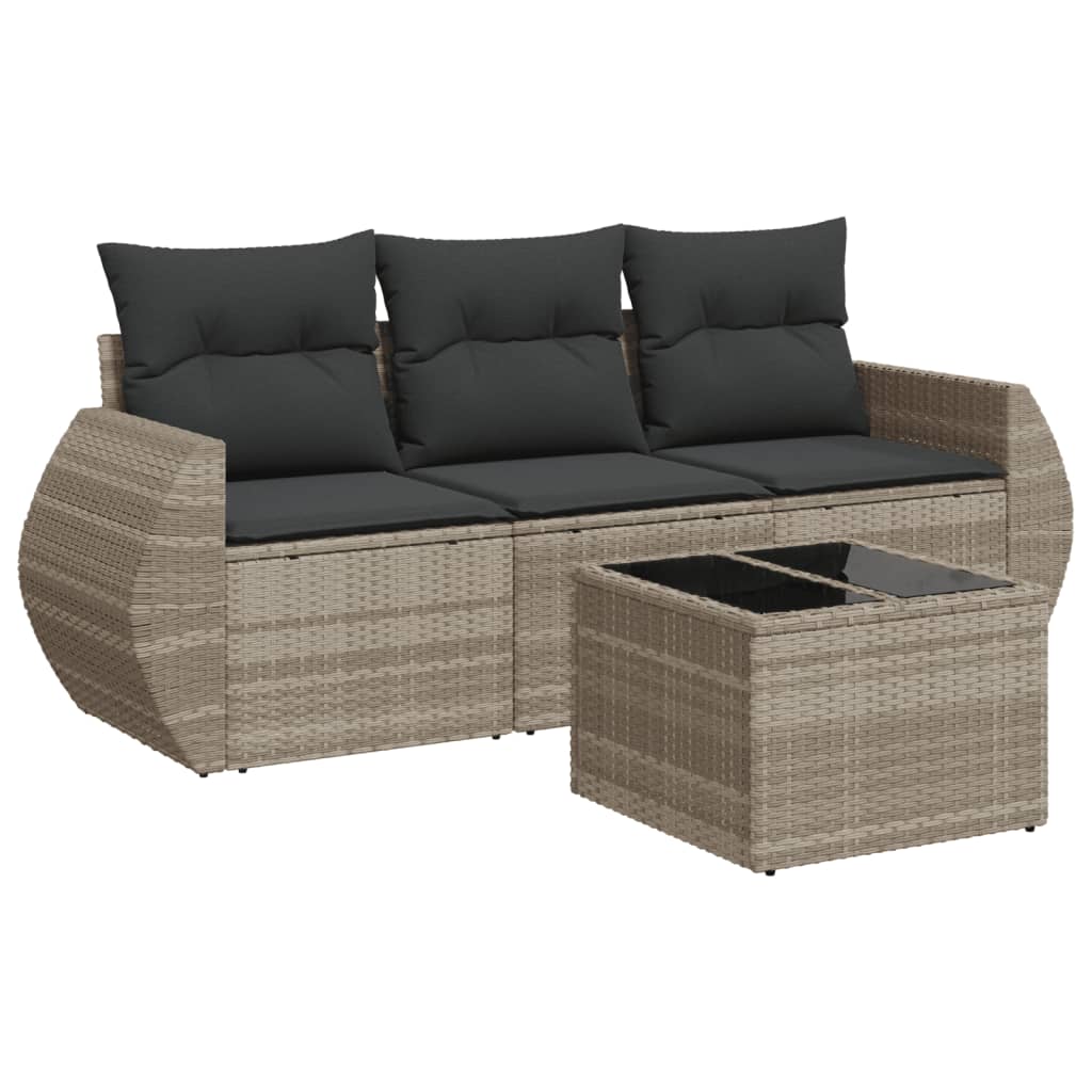 sofasæt til haven 4 dele med hynder polyrattan lysegrå