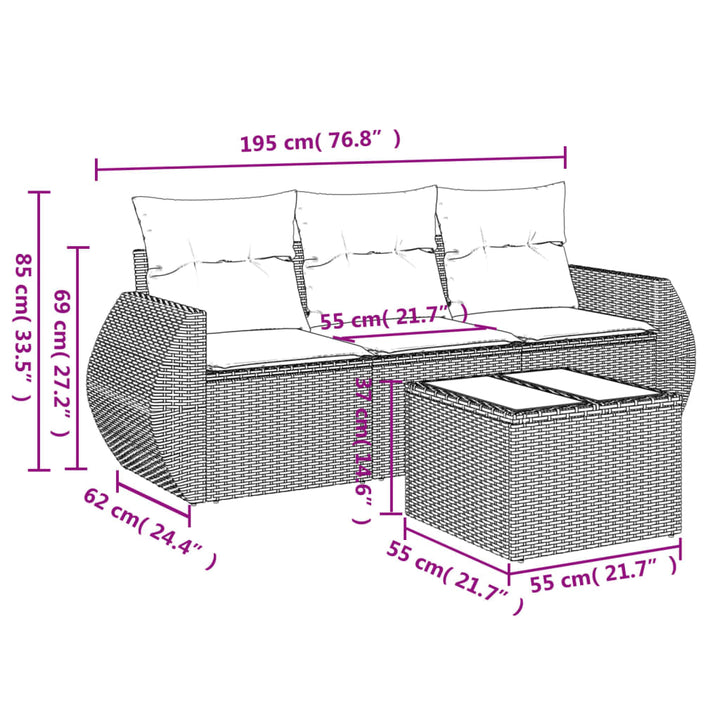 sofasæt til haven 4 dele med hynder polyrattan brun