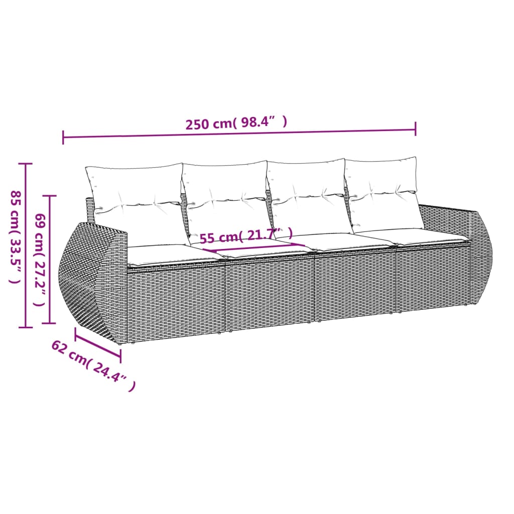 sofasæt til haven 4 dele med hynder polyrattan grå