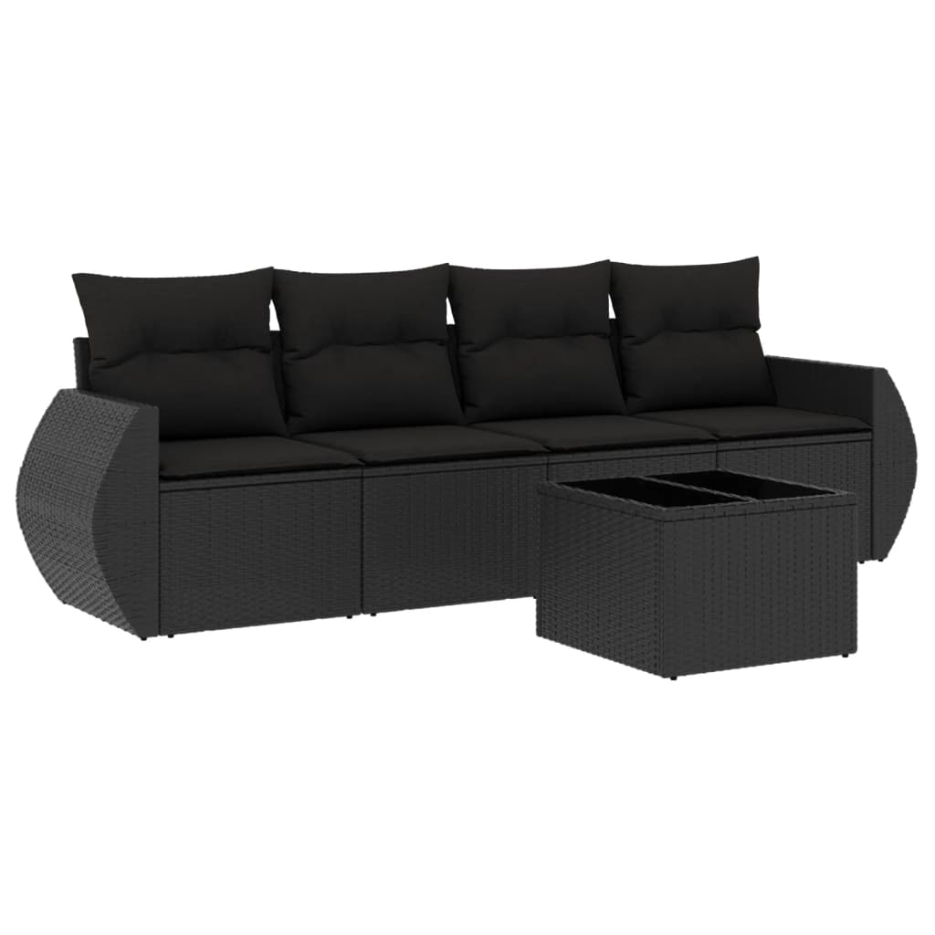 sofasæt til haven 5 dele med hynder polyrattan sort