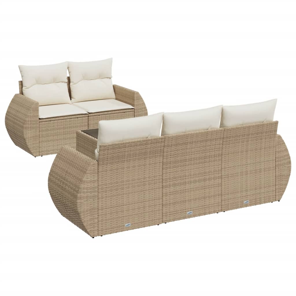 sofasæt til haven 6 dele med hynder polyrattan beige