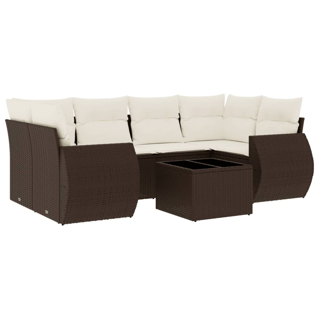 sofasæt til haven 7 dele med hynder polyrattan brun