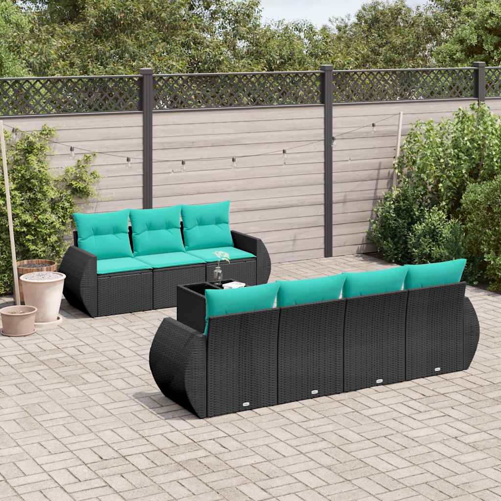 8-delt havesofasæt med hynder sort polyrattan
