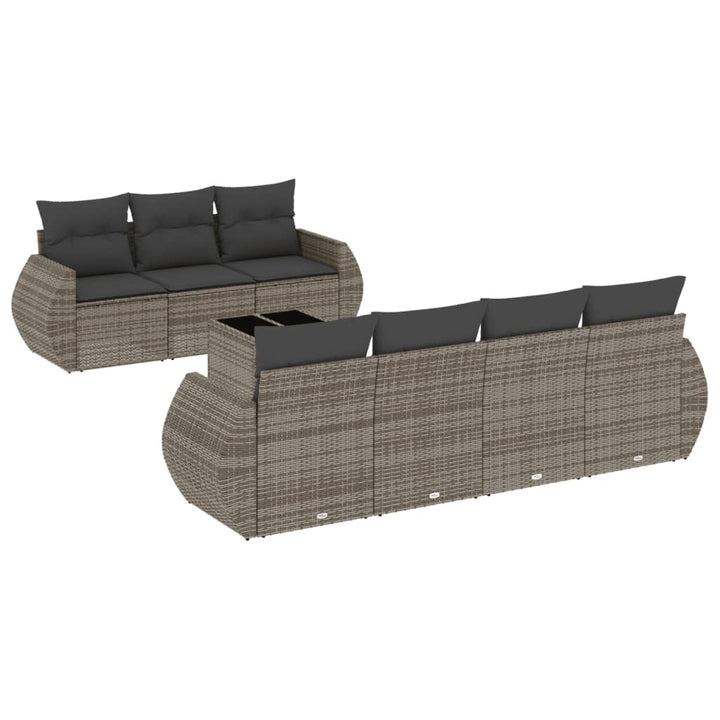 havesofasæt med 8 hynder grå polyrattan