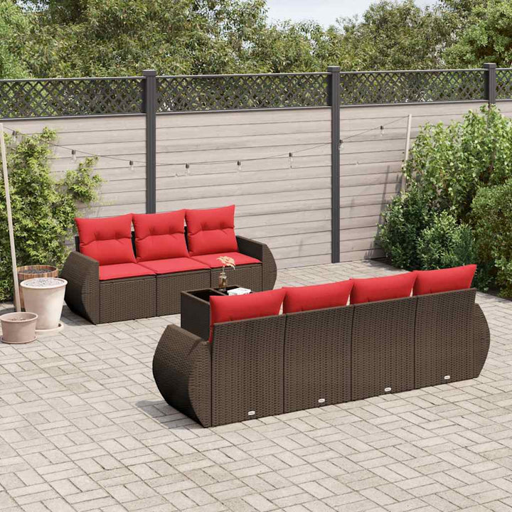 8-delt havesofasæt med hynder brun polyrattan