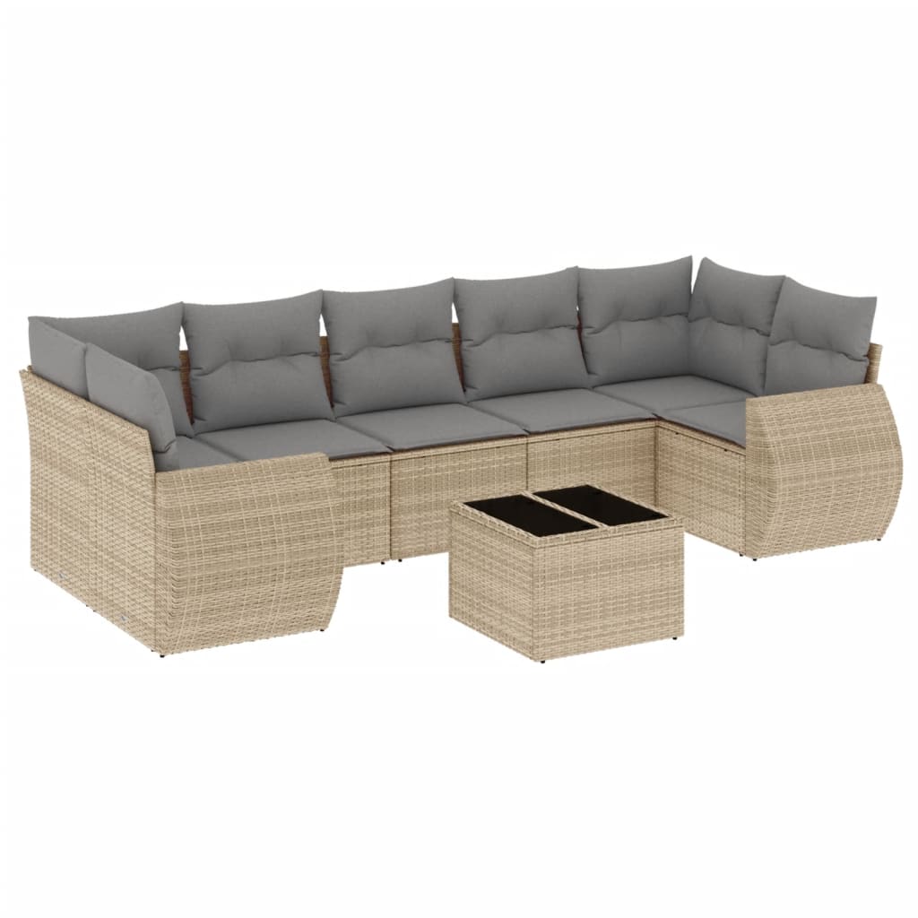 sofasæt til haven 8 dele med hynder polyrattan beige