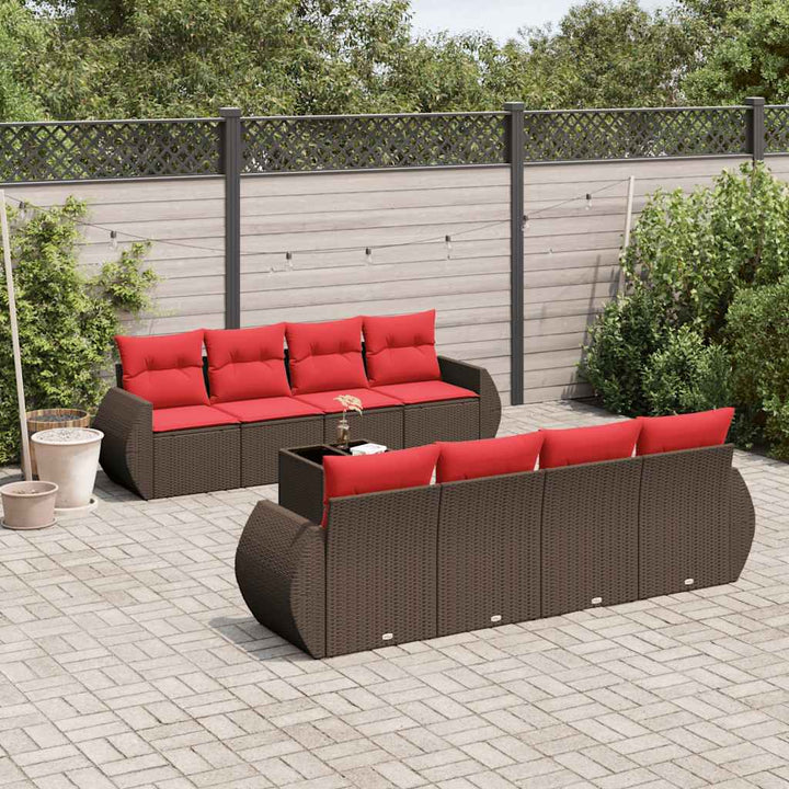 havesofasæt med 9 dele og hynder brun polyrattan