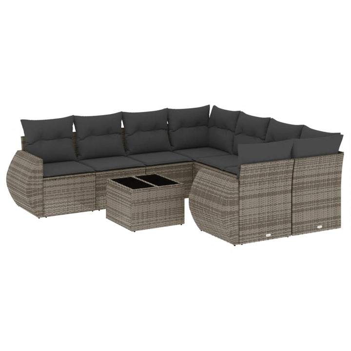 sofasæt til haven 9 dele med hynder polyrattan grå