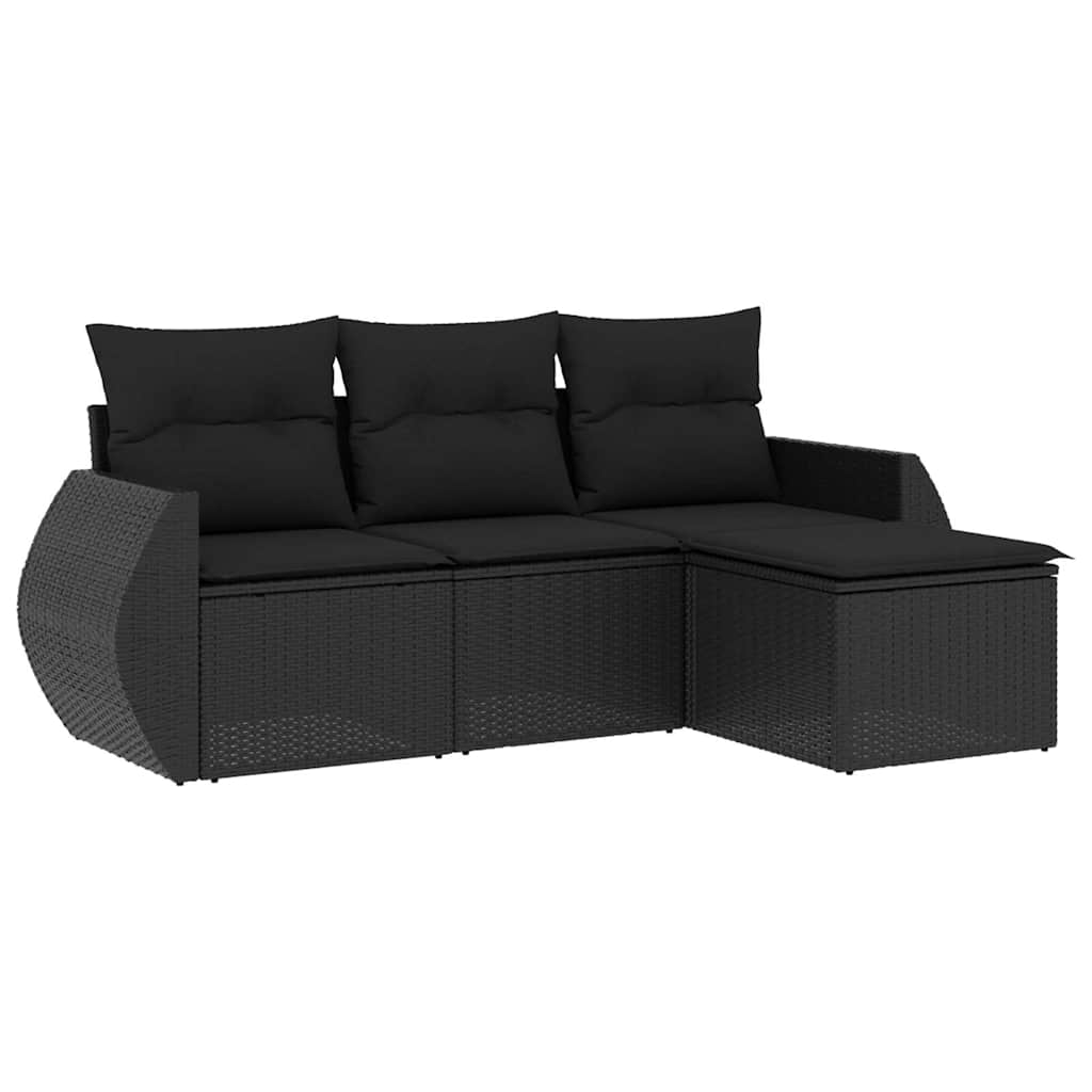 sofasæt til haven 4 dele med hynder polyrattan sort