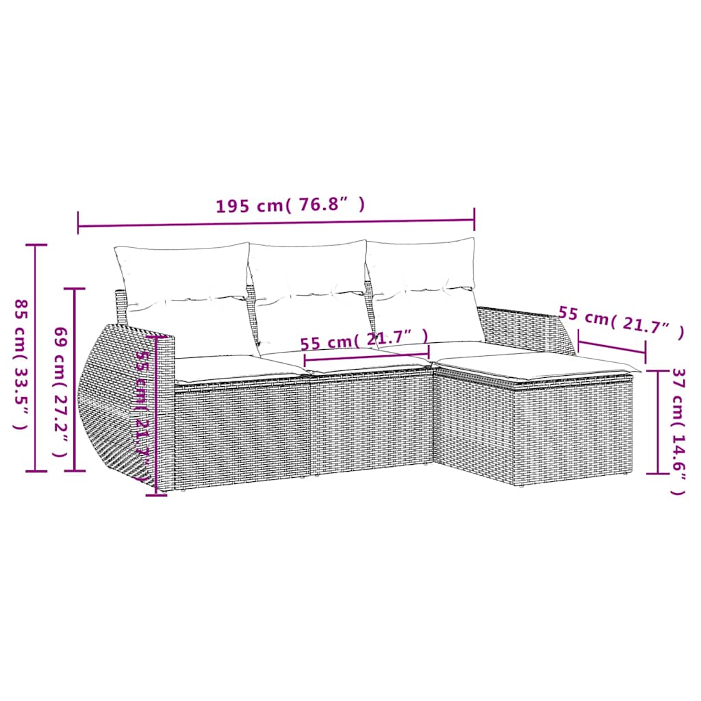 sofasæt til haven 4 dele med hynder polyrattan sort