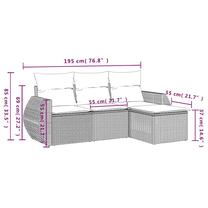 sofasæt til haven 4 dele med hynder polyrattan sort