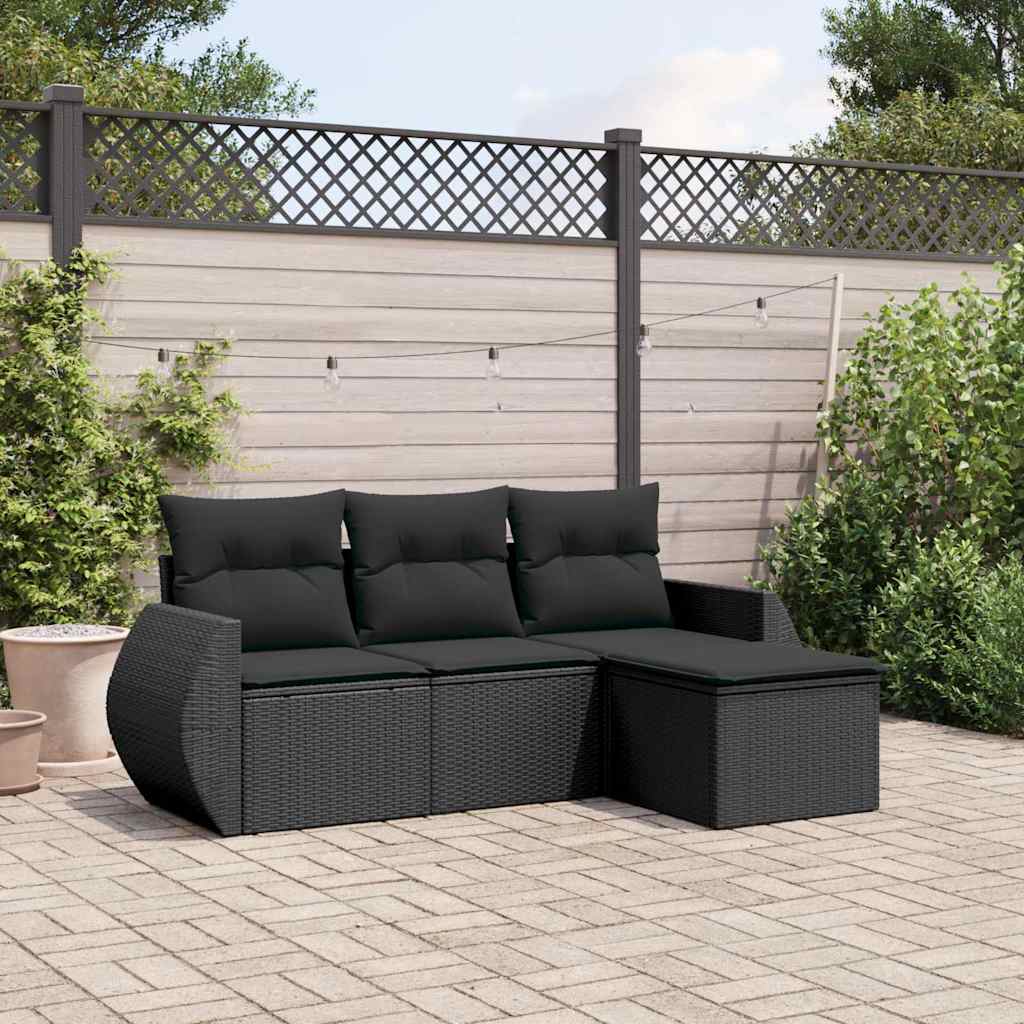 sofasæt til haven 4 dele med hynder polyrattan sort