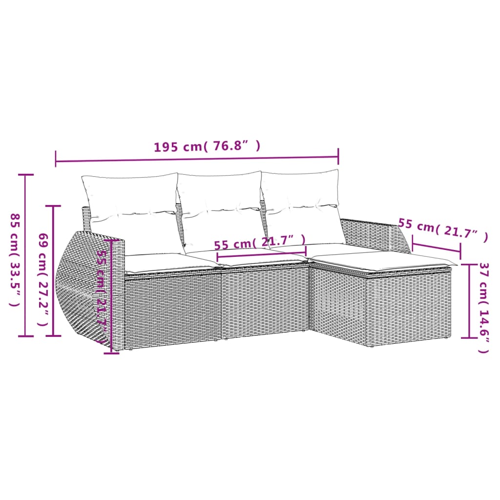sofasæt til haven 4 dele med hynder polyrattan sort