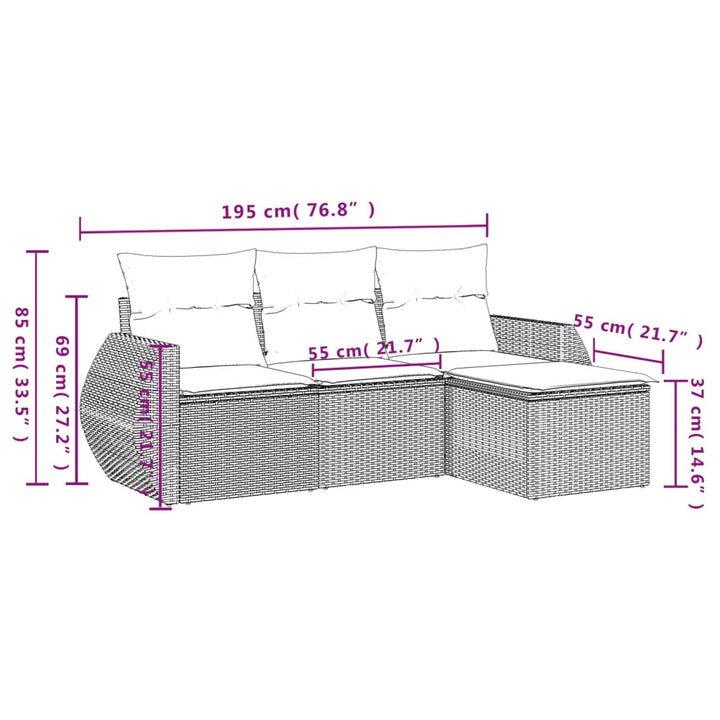 havesofasæt med 4 dele og hynder sort polyrattan