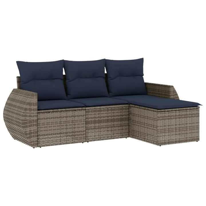 havesofasæt med 4 dele og hynder grå polyrattan
