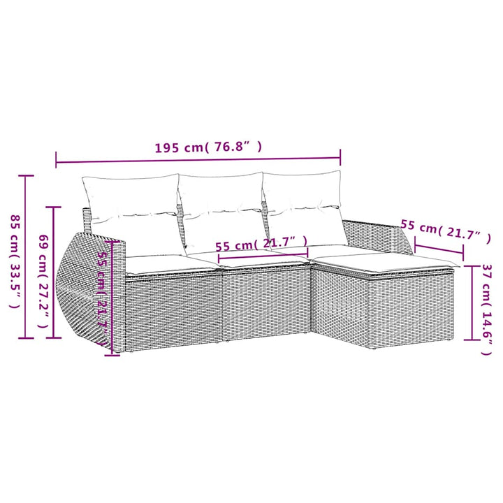 havesofasæt med 4 dele og hynder grå polyrattan