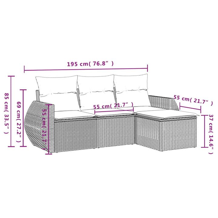 sofasæt til haven 4 dele med hynder polyrattan brun