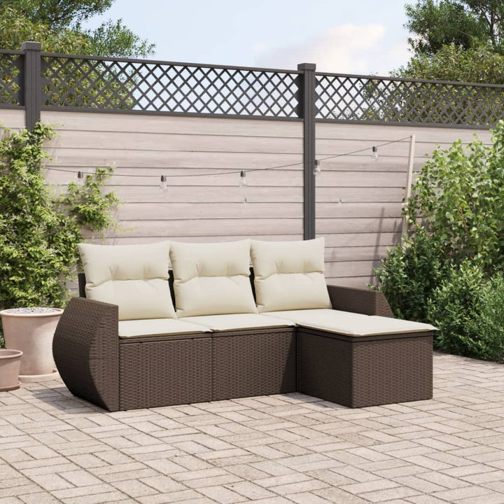 sofasæt til haven 4 dele med hynder polyrattan brun