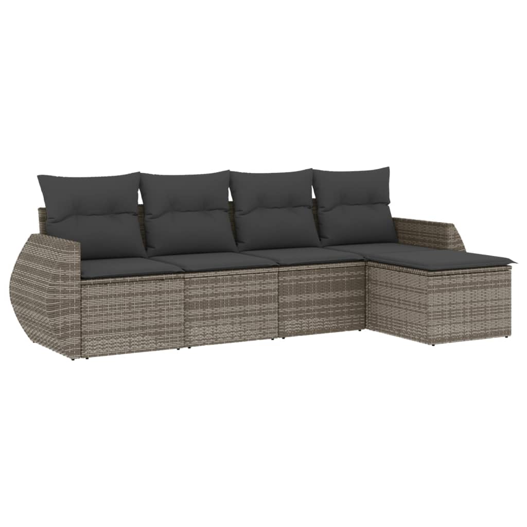 sofasæt 5 dele med hynder polyrattan grå