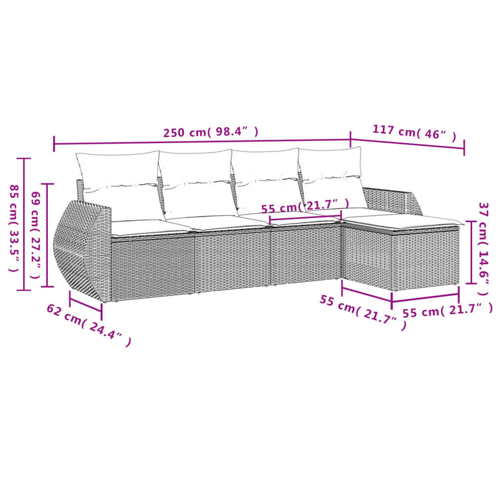 sofasæt 5 dele med hynder polyrattan grå