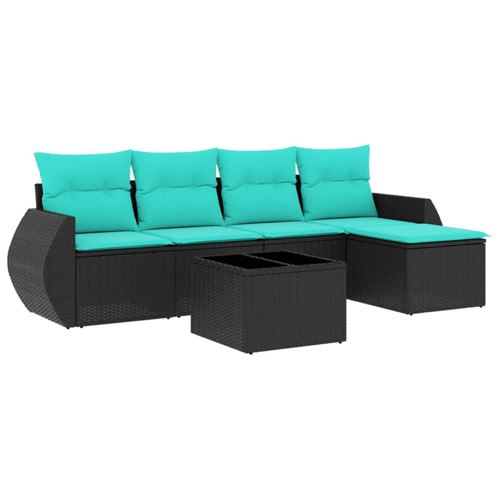 havesofasæt med 6 hynder sort polyrattan