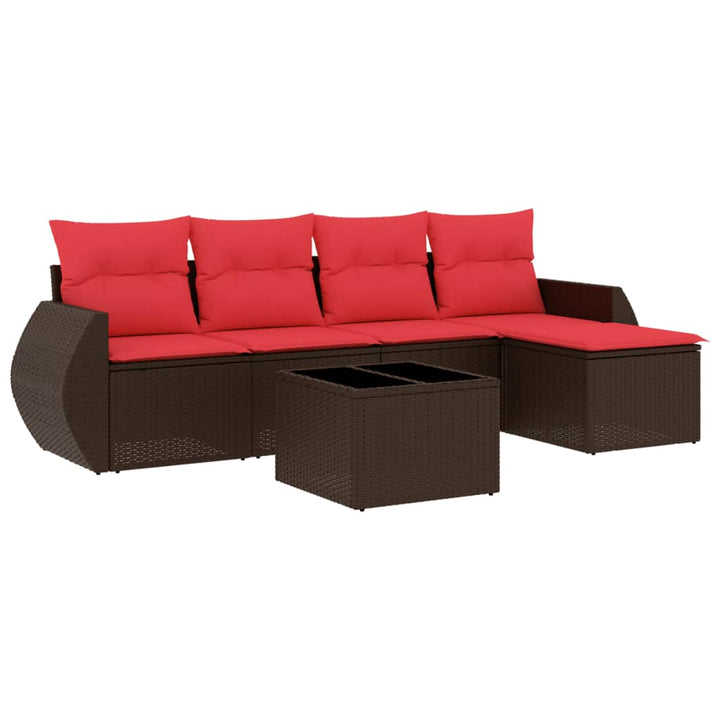 havesofasæt med 6 hynder brun polyrattan