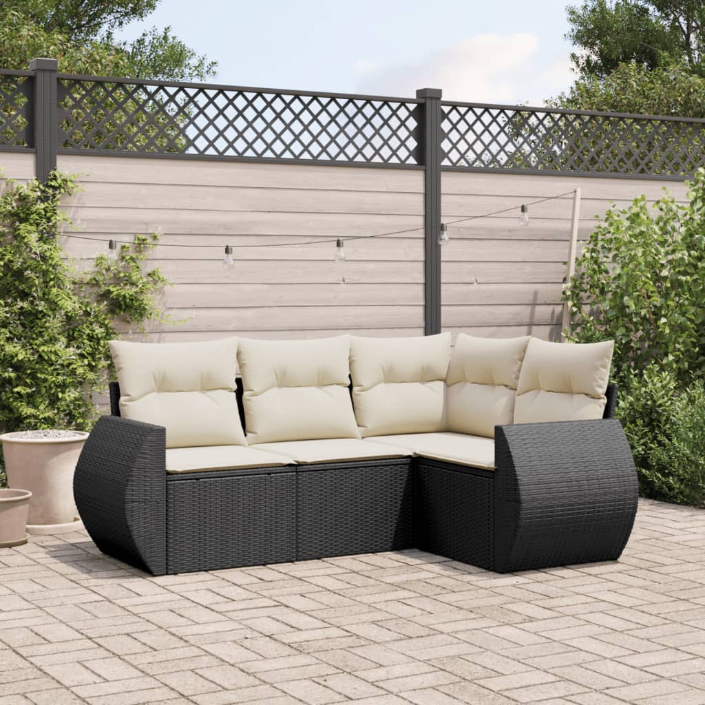 sofasæt til haven 4 dele med hynder polyrattan sort