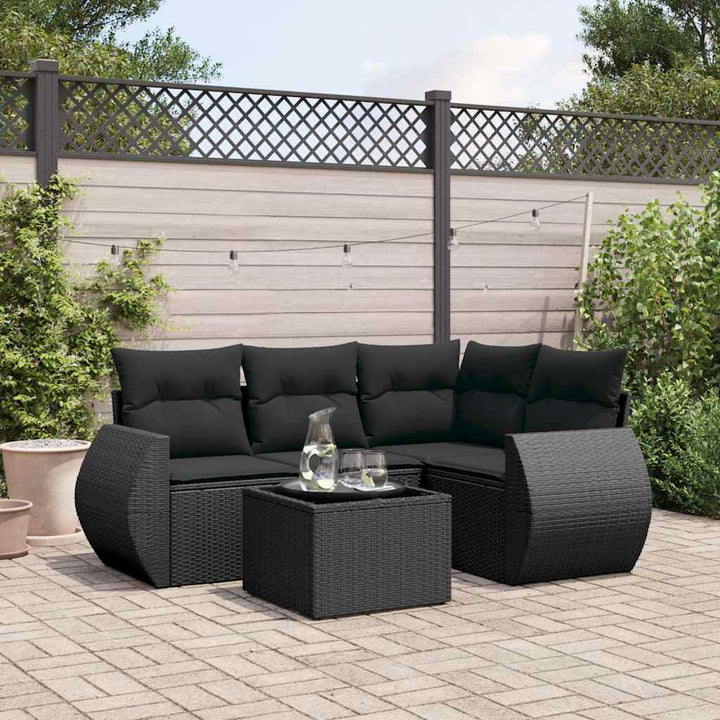 sofasæt til haven 5 dele med hynder polyrattan sort