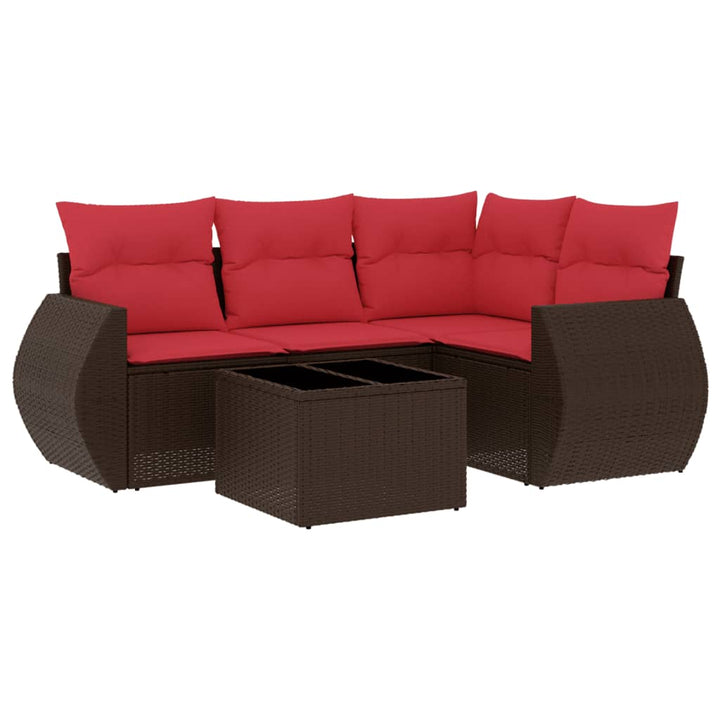 havesofasæt med 5 dele og hynder brun polyrattan