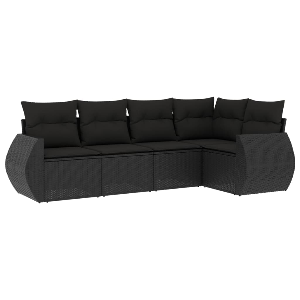 sofasæt til haven 5 dele med hynder polyrattan sort
