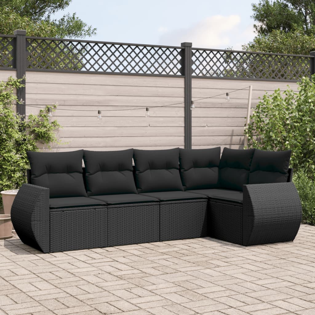 sofasæt til haven 5 dele med hynder polyrattan sort