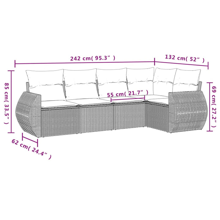 sofasæt til haven 5 dele med hynder polyrattan sort