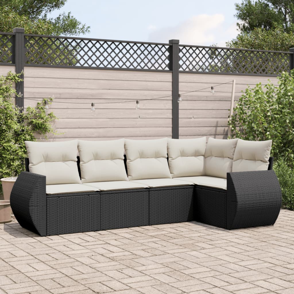 sofasæt til haven 5 dele med hynder polyrattan sort