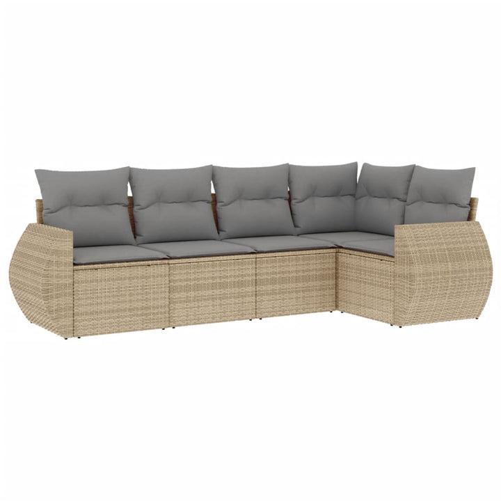 sofasæt til haven 5 dele med hynder polyrattan beige