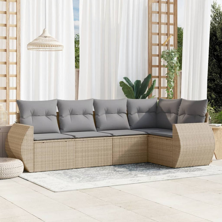 sofasæt til haven 5 dele med hynder polyrattan beige