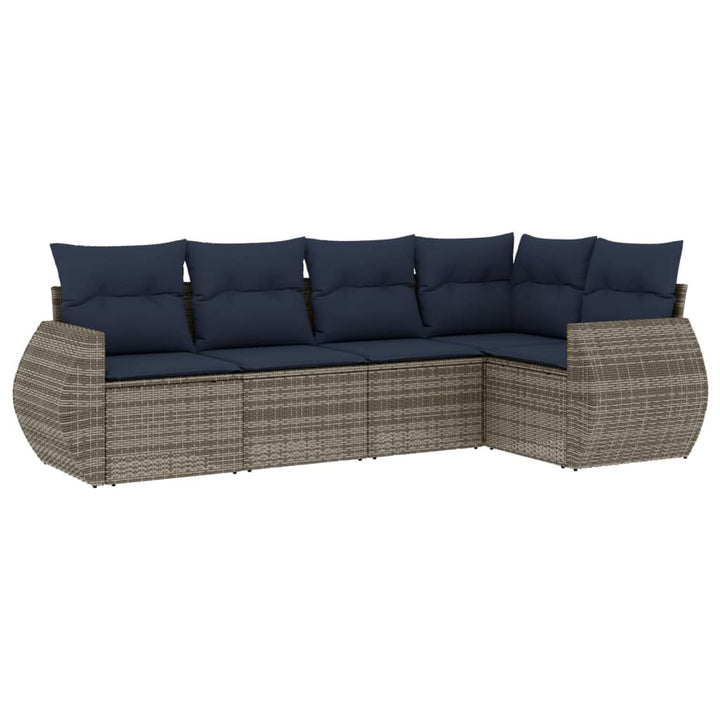 havesofasæt med 5 dele og hynder grå polyrattan