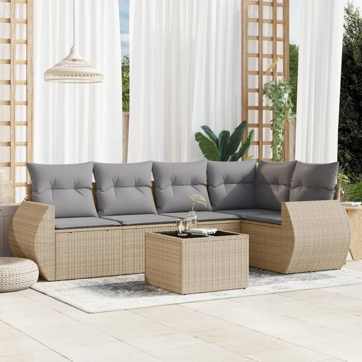 sofasæt til haven 6 dele med hynder polyrattan beige