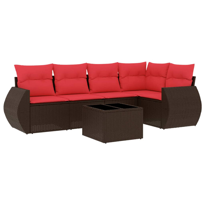 havesofasæt med 6 hynder brun polyrattan