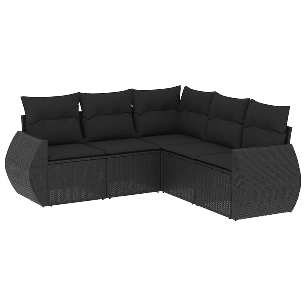 sofasæt til haven 5 dele med hynder polyrattan sort