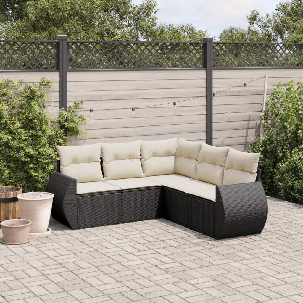 sofasæt til haven 5 dele med hynder polyrattan sort