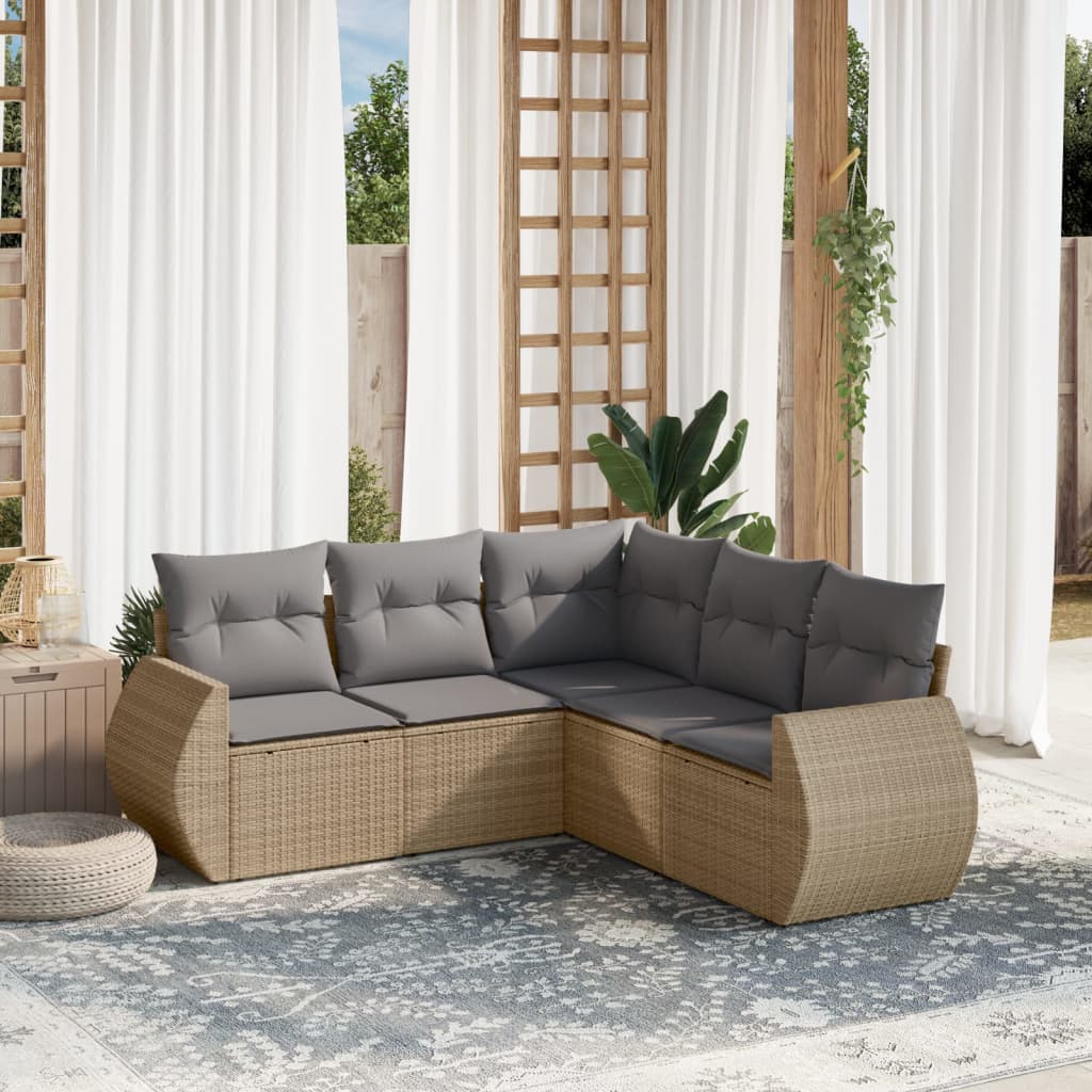 sofasæt til haven 5 dele med hynder polyrattan beige